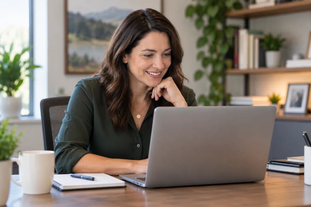 Learner taking a QuickBooks training course on a laptop