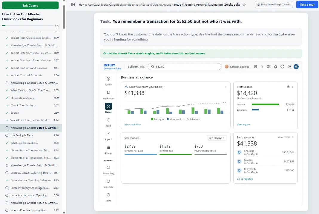 A guided hands-on exercise inside QuickBooks