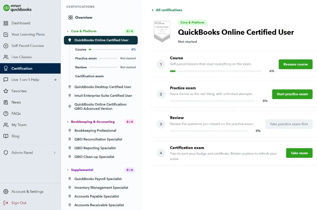 QuickBooks certification badges for every team member